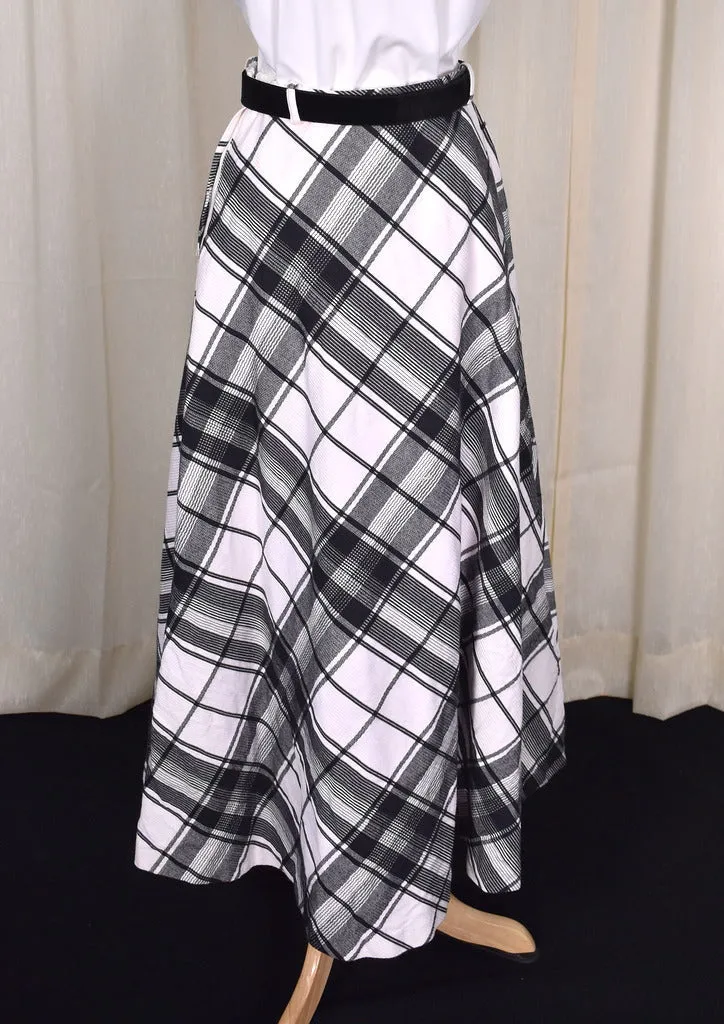 1960s Black Plaid Maxi Skirt