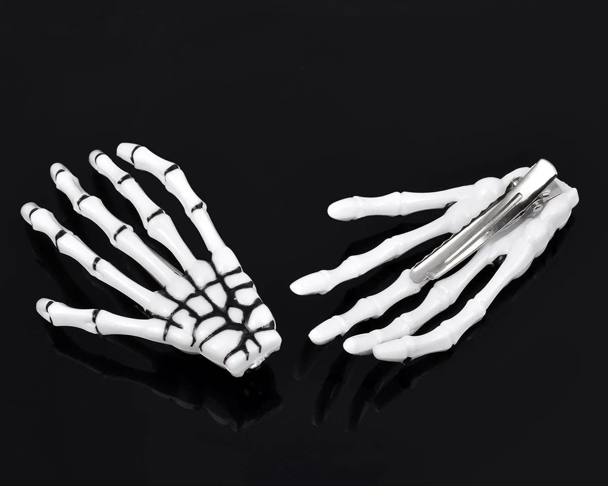 2 Pairs Gothic Skeleton Hands Bone Hair Clips - Black and White by DS. DISTINCTIVE STYLE