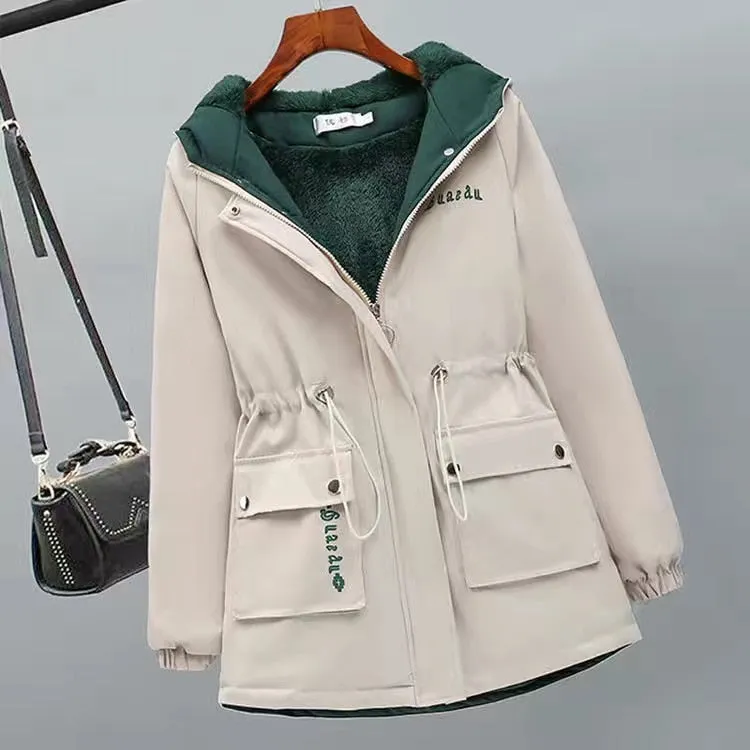 2022 New Women Jackets Zipper Pockets Casual Long Sleeves Coats Winter Hooded Jacket Windbreaker Female Basic Coat Plus Size 3XL