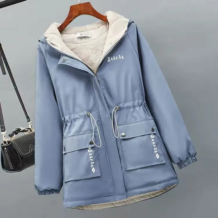 2022 New Women Jackets Zipper Pockets Casual Long Sleeves Coats Winter Hooded Jacket Windbreaker Female Basic Coat Plus Size 3XL