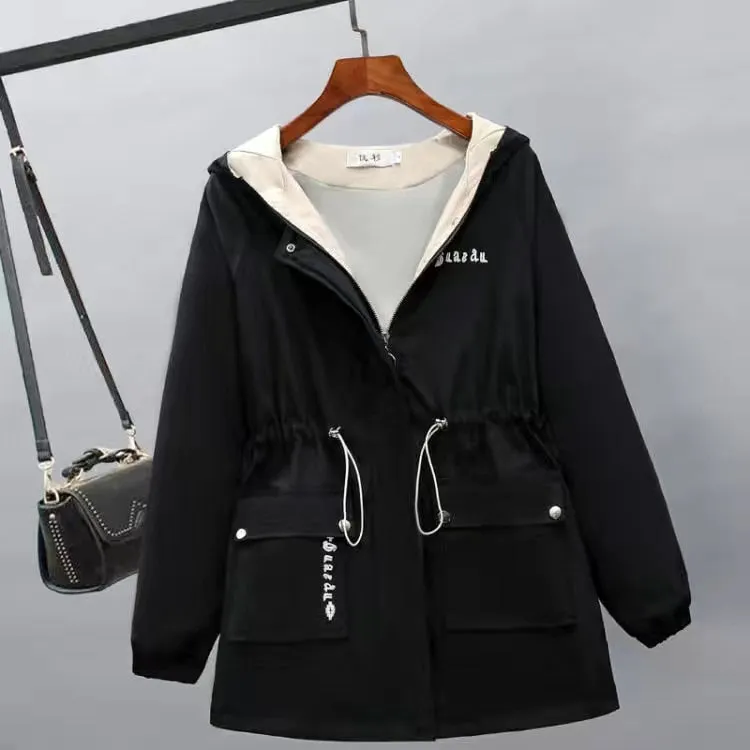 2022 New Women Jackets Zipper Pockets Casual Long Sleeves Coats Winter Hooded Jacket Windbreaker Female Basic Coat Plus Size 3XL