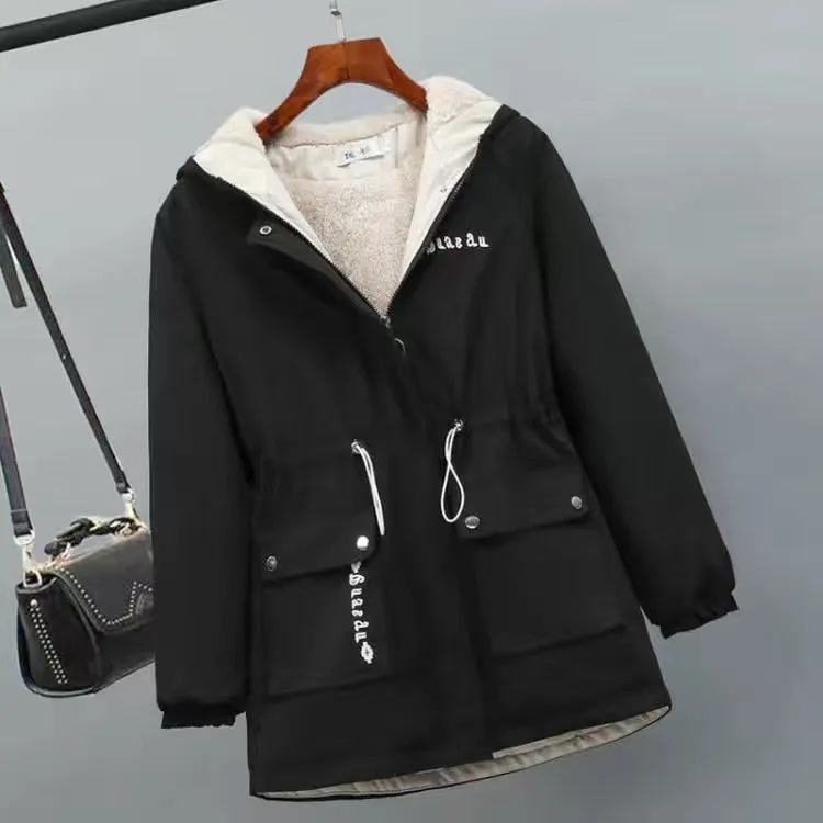 2022 New Women Jackets Zipper Pockets Casual Long Sleeves Coats Winter Hooded Jacket Windbreaker Female Basic Coat Plus Size 3XL