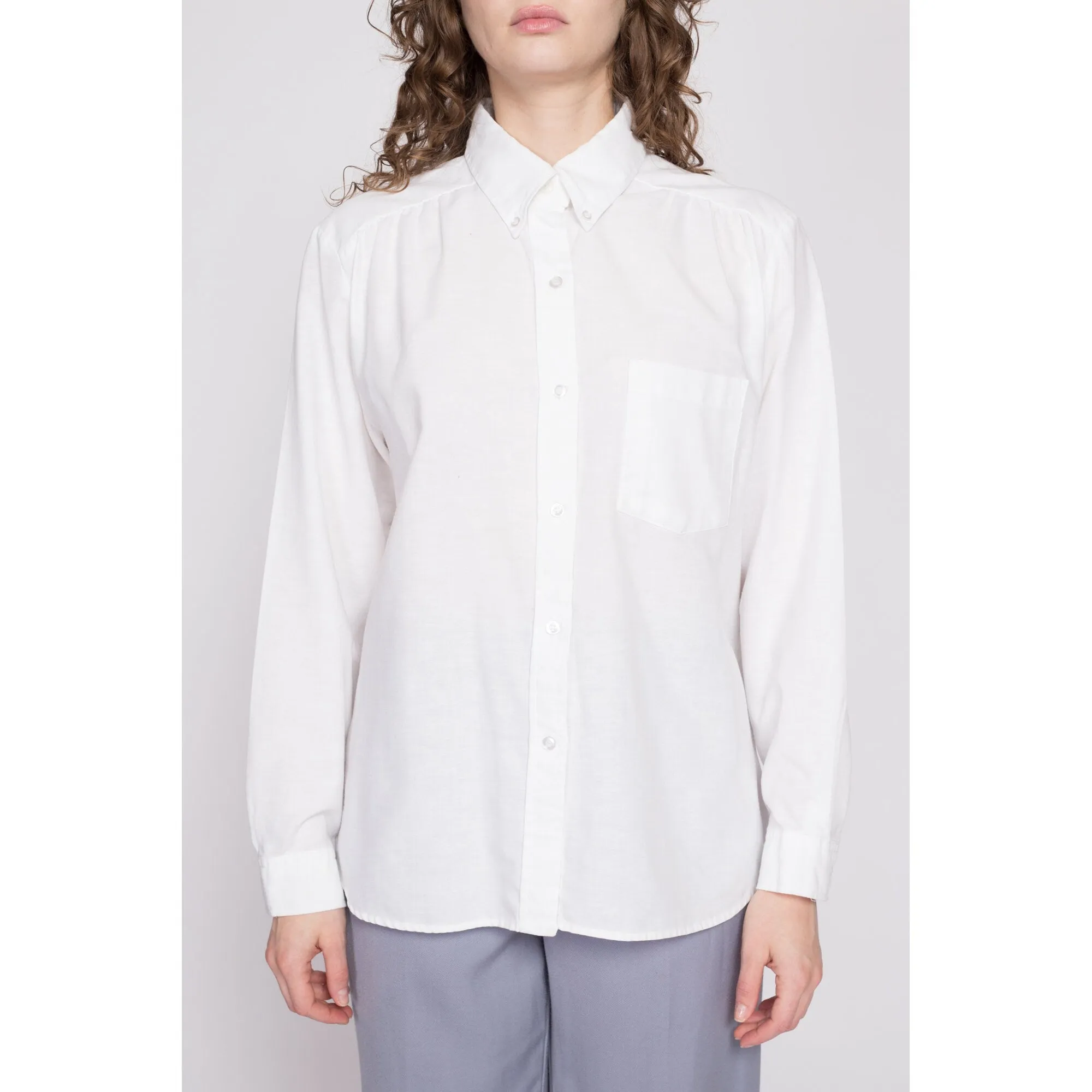 80s Minimalist White Button Up Shirt - Extra Large