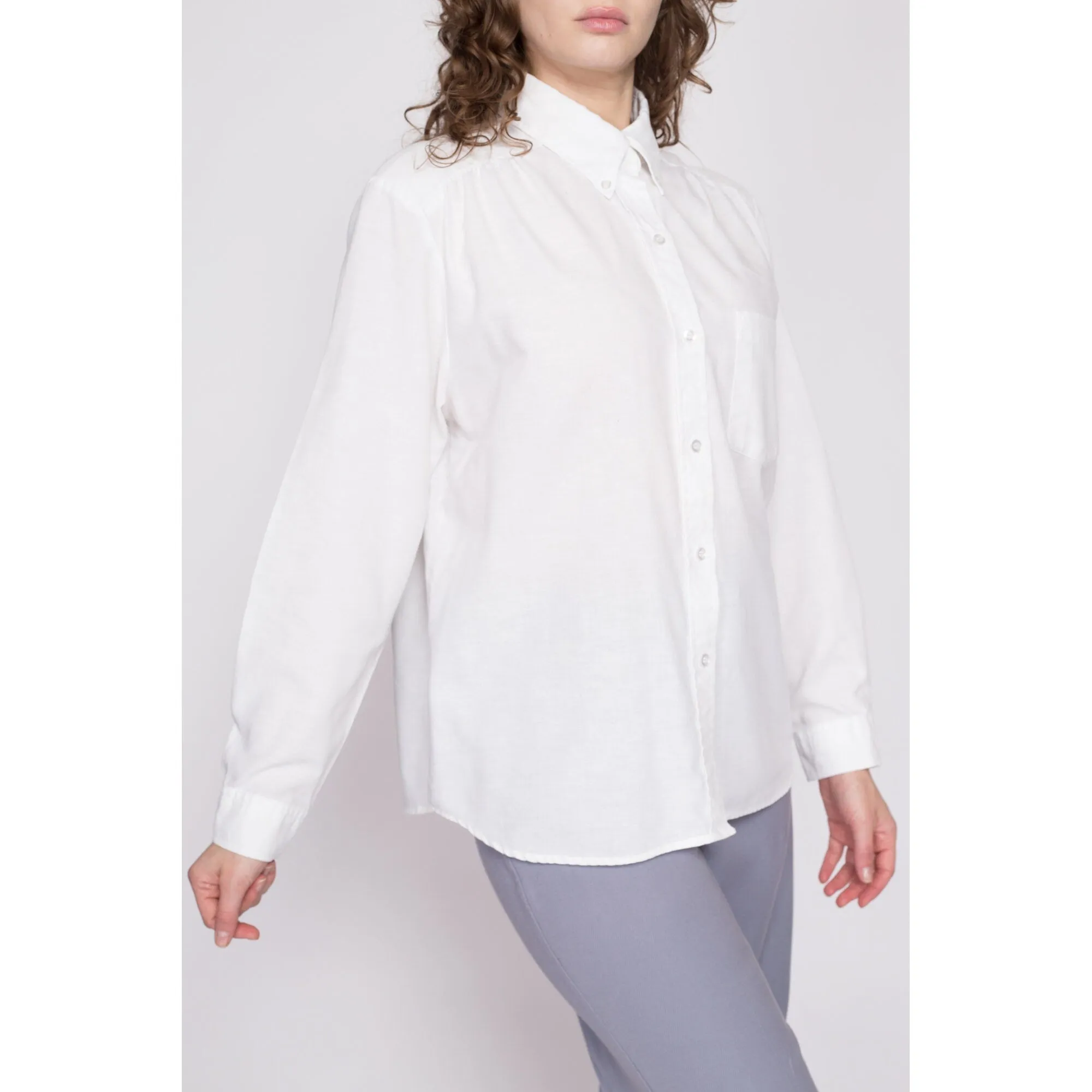 80s Minimalist White Button Up Shirt - Extra Large