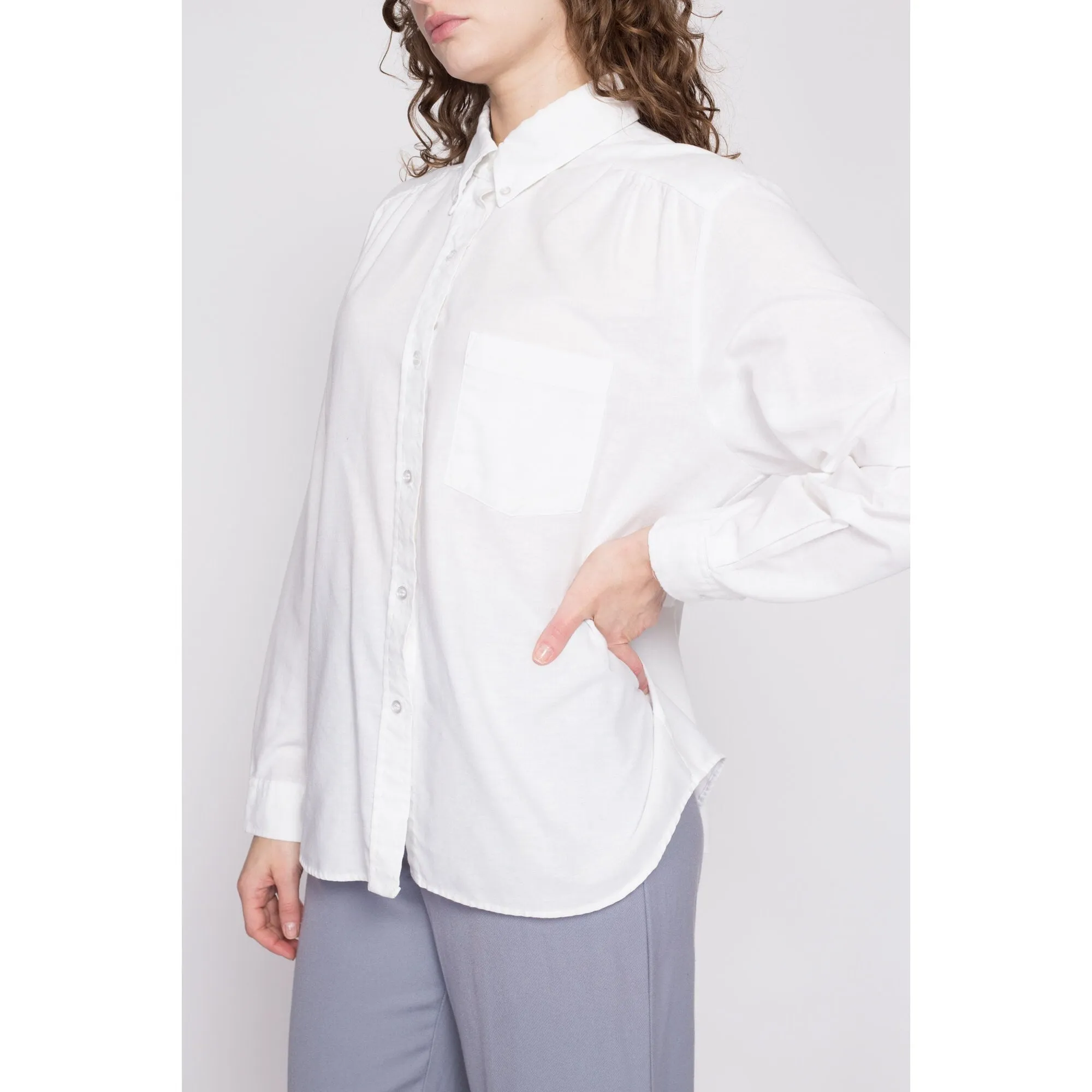 80s Minimalist White Button Up Shirt - Extra Large