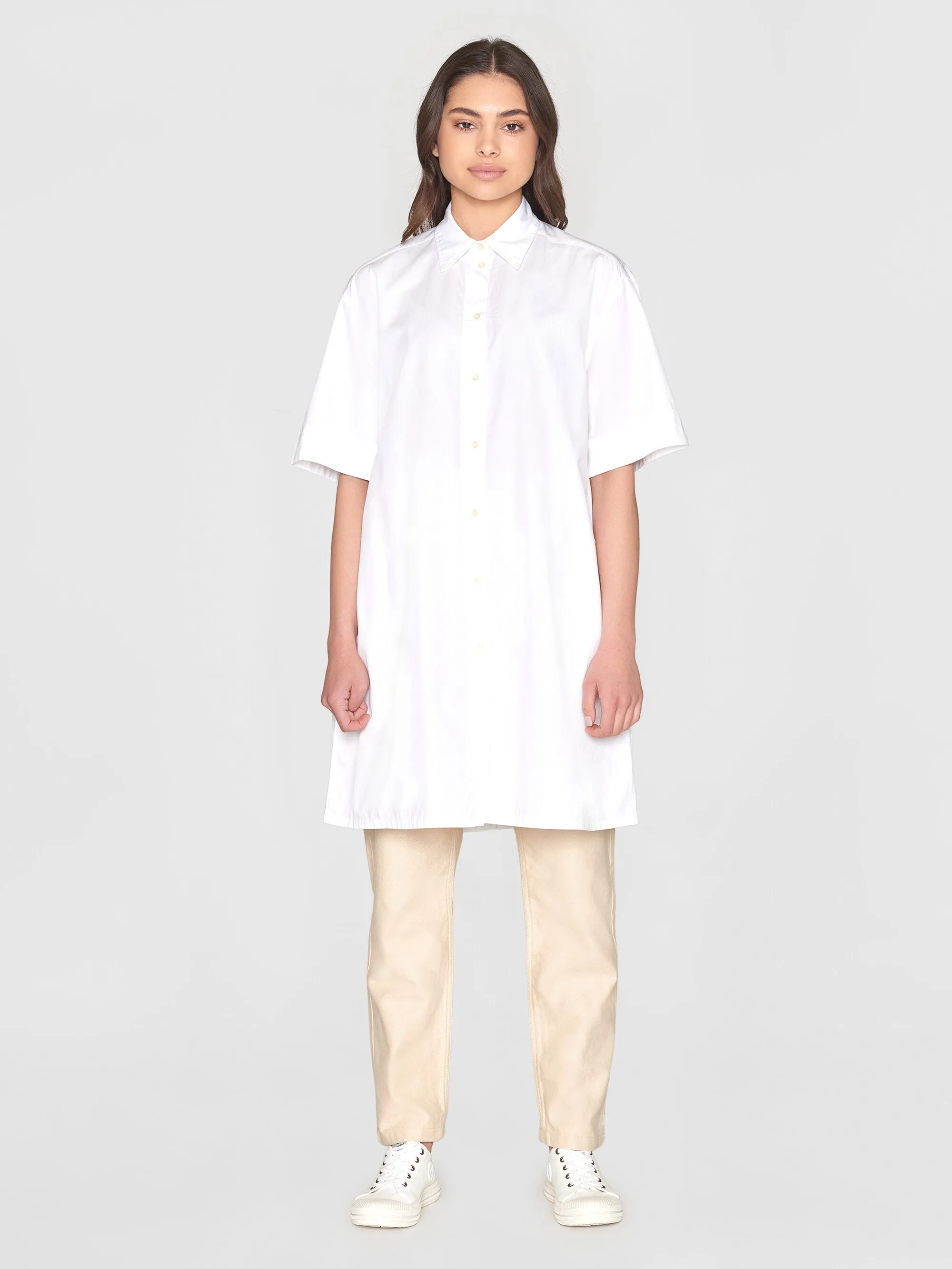 A-shape short sleeved poplin shirt dress - GOTS/Vegan - Bright White