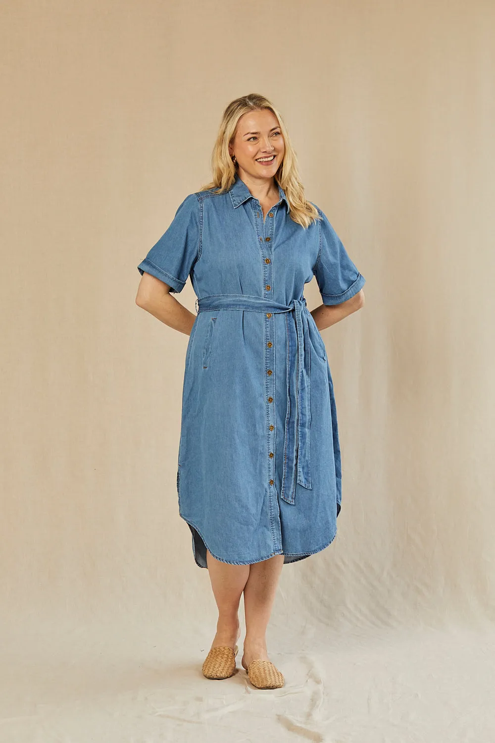 Abbey Chambray Dress in Light Wash