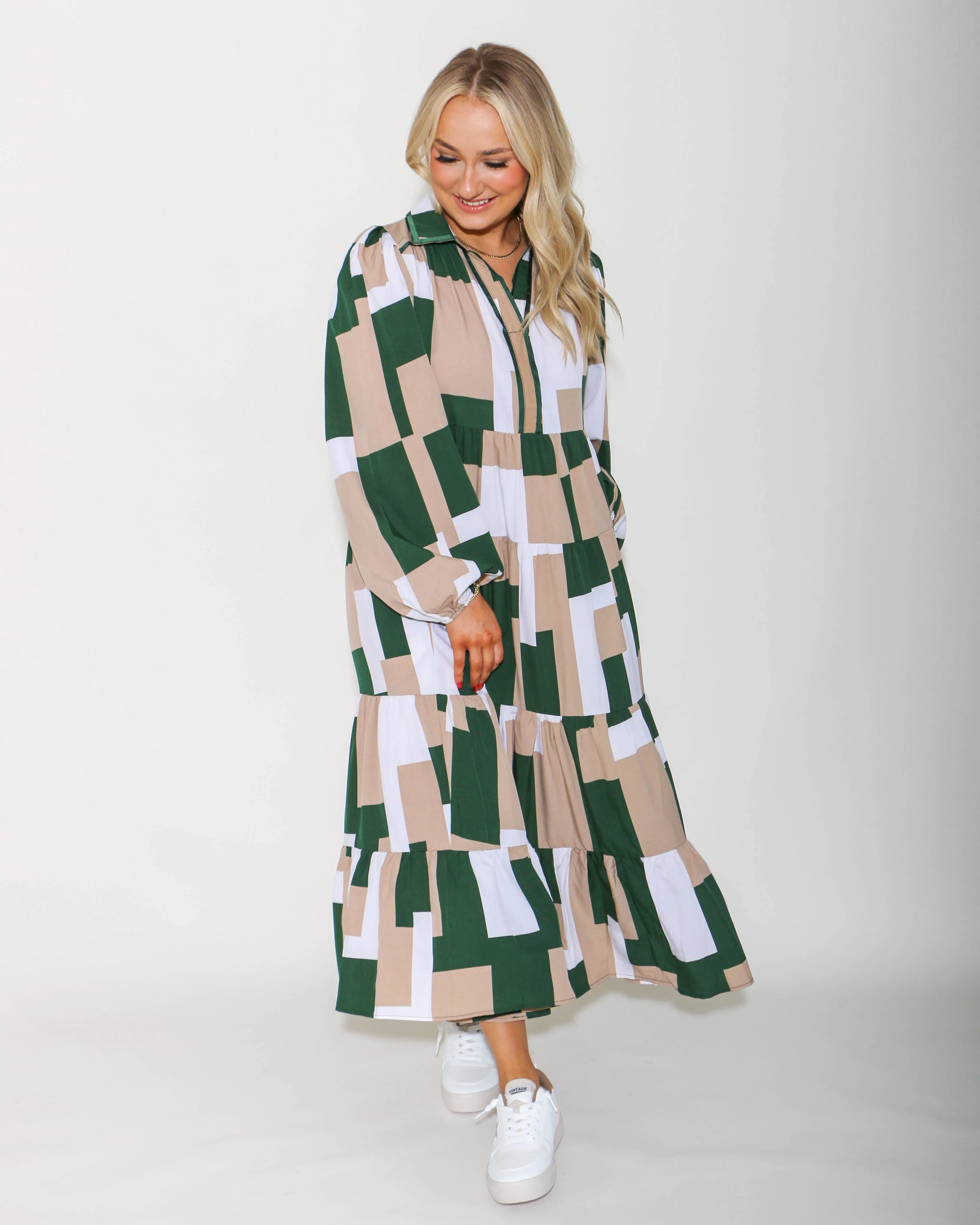 Abstract Print Green Print Maxi Dress