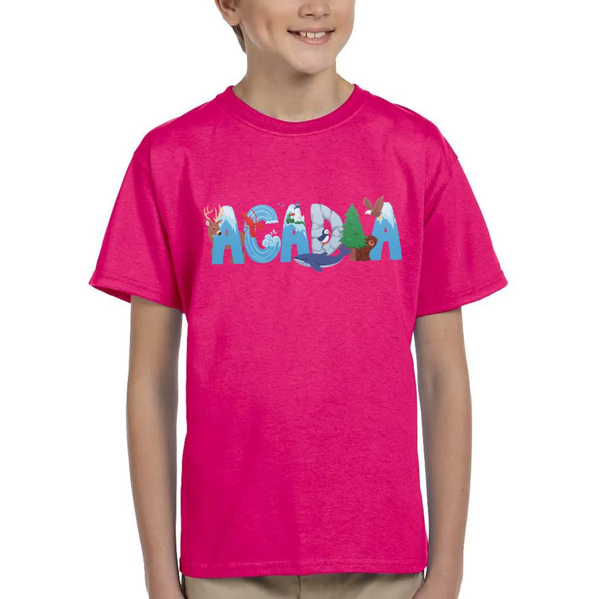 Acadia Maine Whimsical Animals T-Shirt, 100% Cotton, Youth Unisex XS-XL Tshirts Souvenir T-Shirts