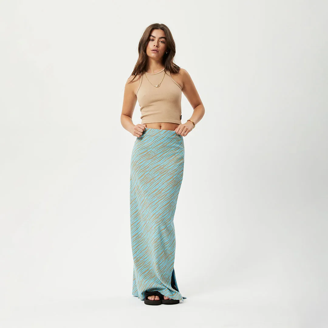 AFENDS Womens Adi - Ribbed Maxi Skirt - Blue Stripe