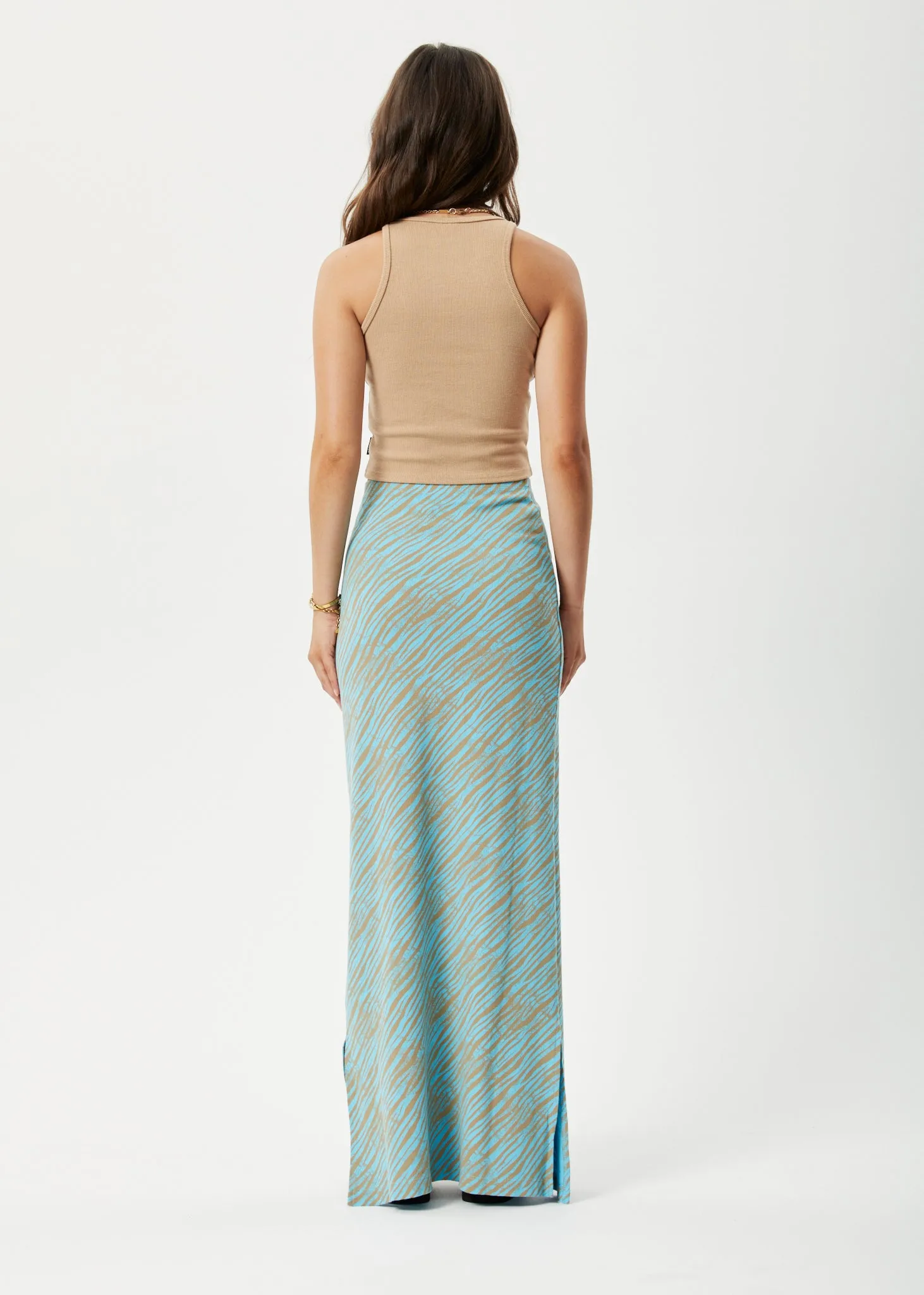 AFENDS Womens Adi - Ribbed Maxi Skirt - Blue Stripe