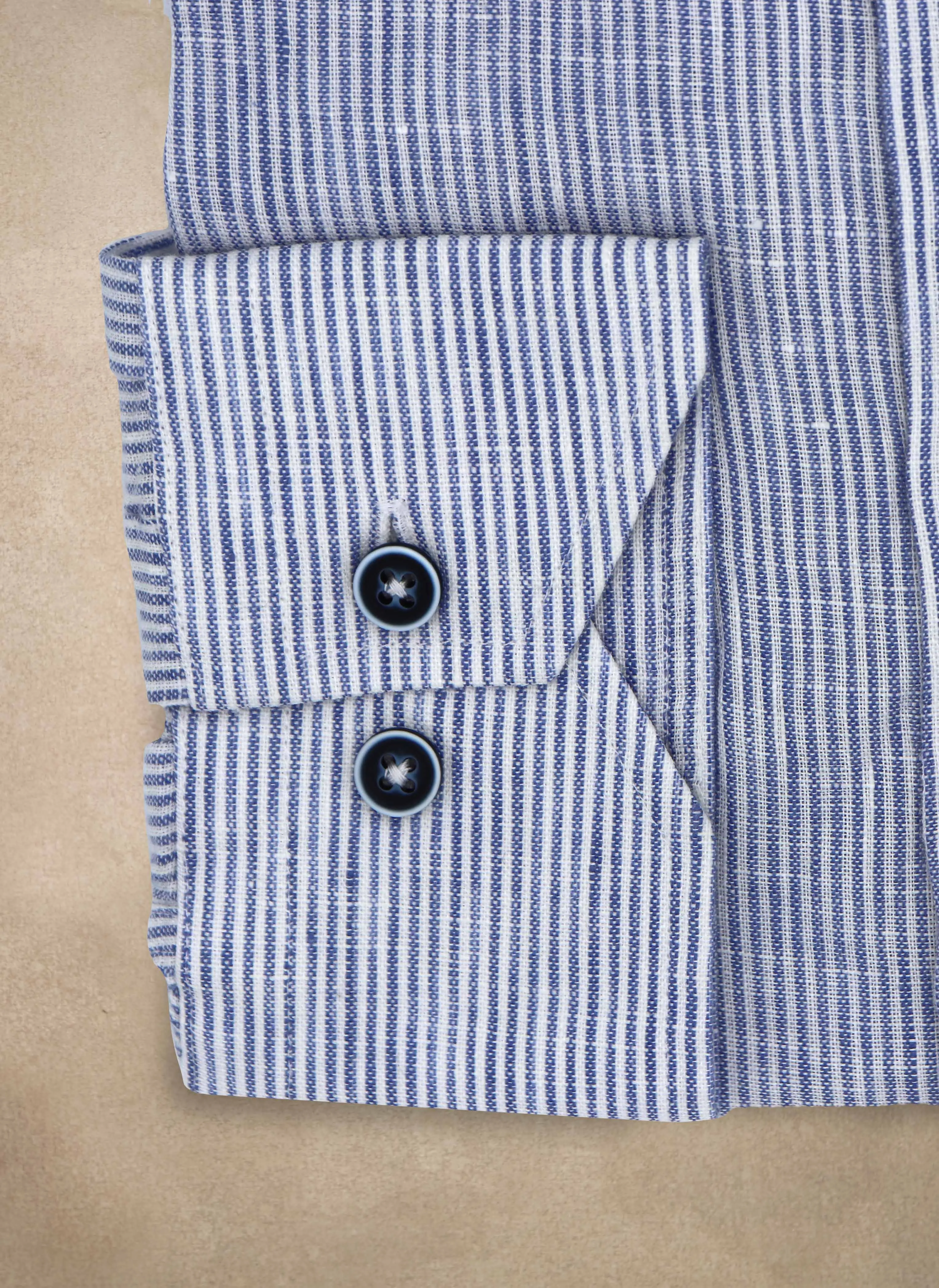 Alexander in Navy Linen Stripe, Featuring Custom Roll-up Cuff