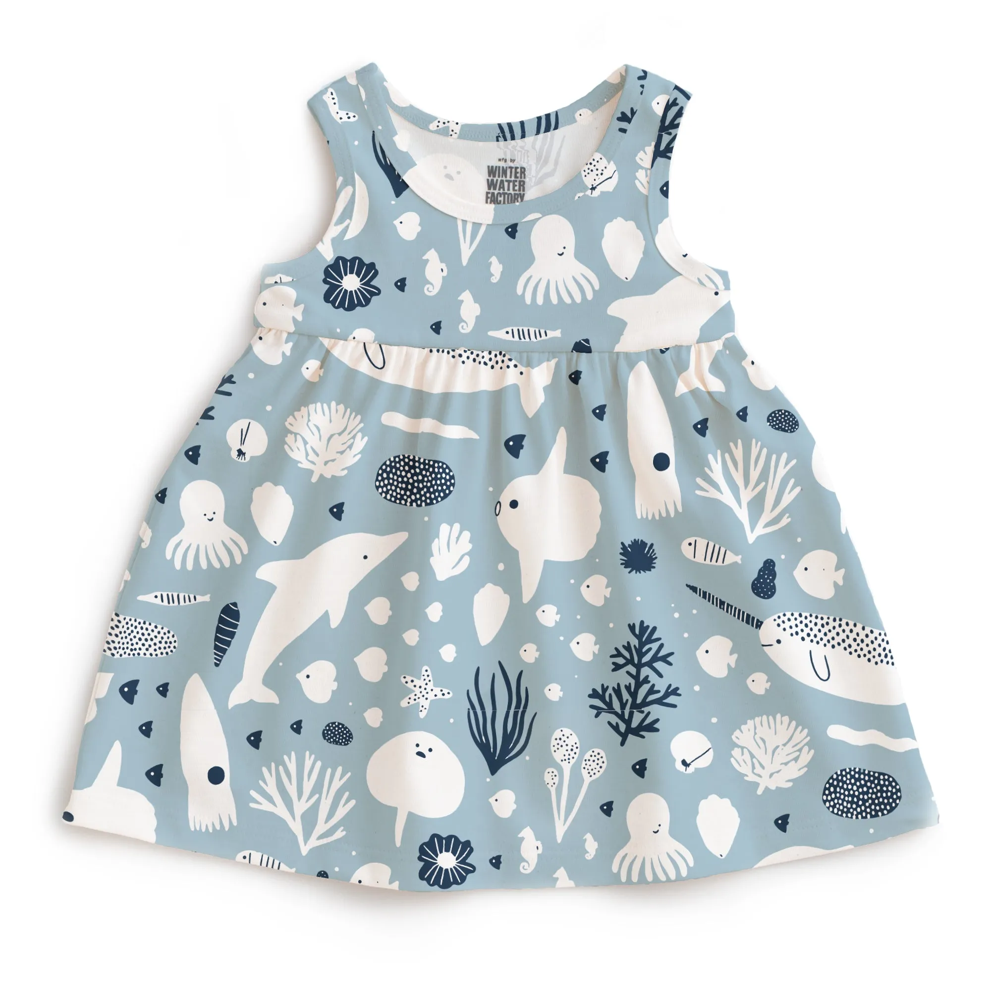 Alna Baby Dress - Sea Creatures Pale Blue & Navy