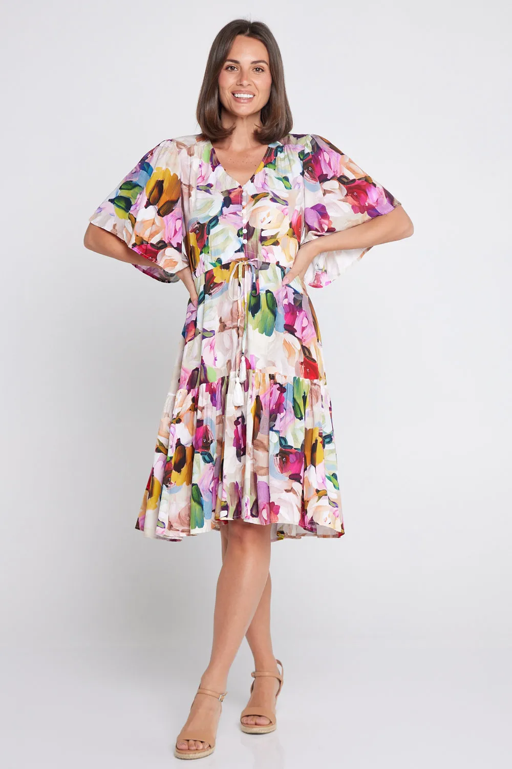 Alora Petite Dress - Pastel Floral Painting