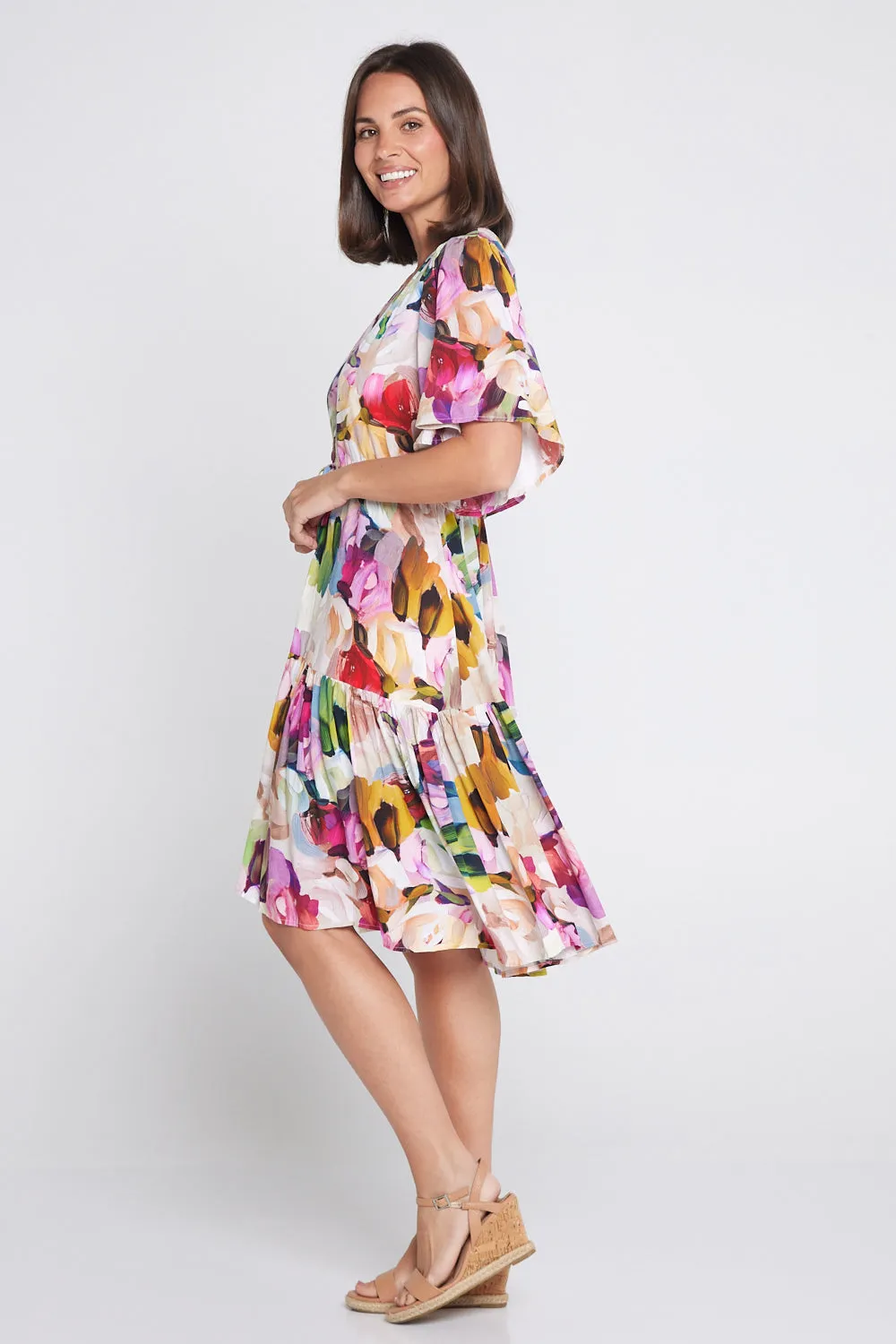 Alora Petite Dress - Pastel Floral Painting