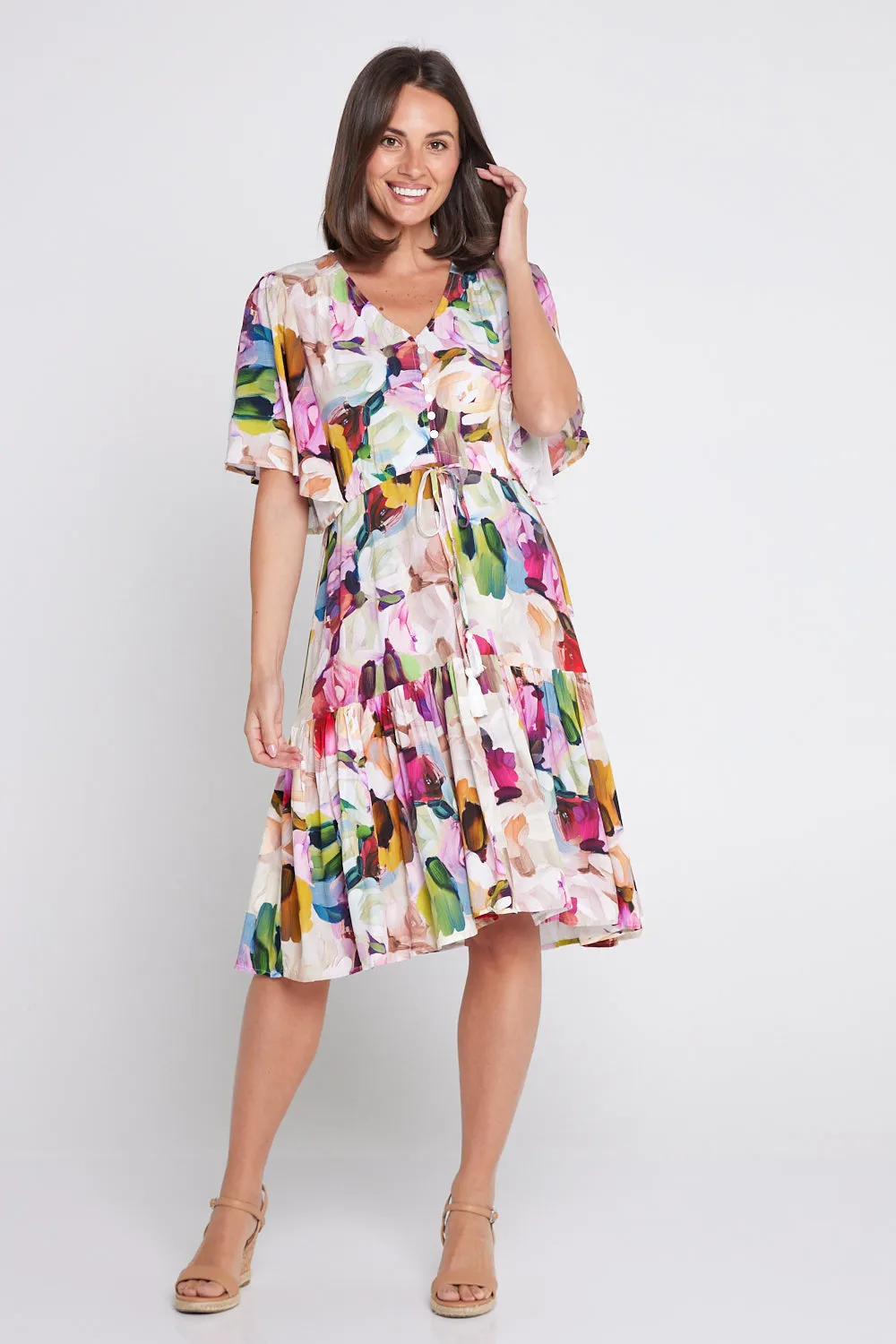 Alora Petite Dress - Pastel Floral Painting