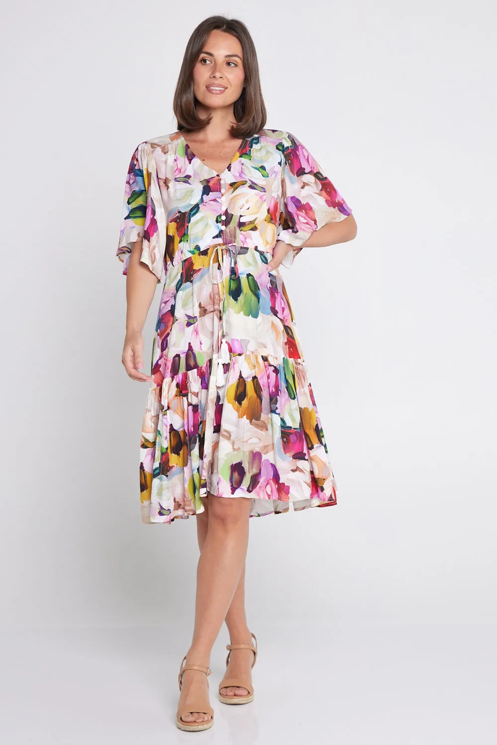 Alora Petite Dress - Pastel Floral Painting