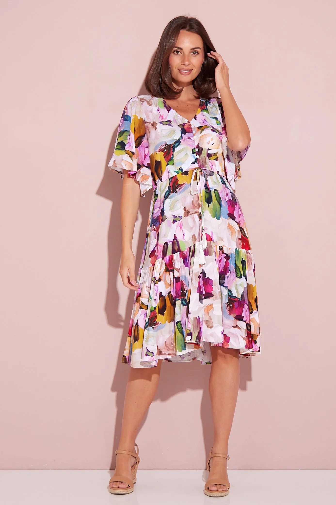 Alora Petite Dress - Pastel Floral Painting