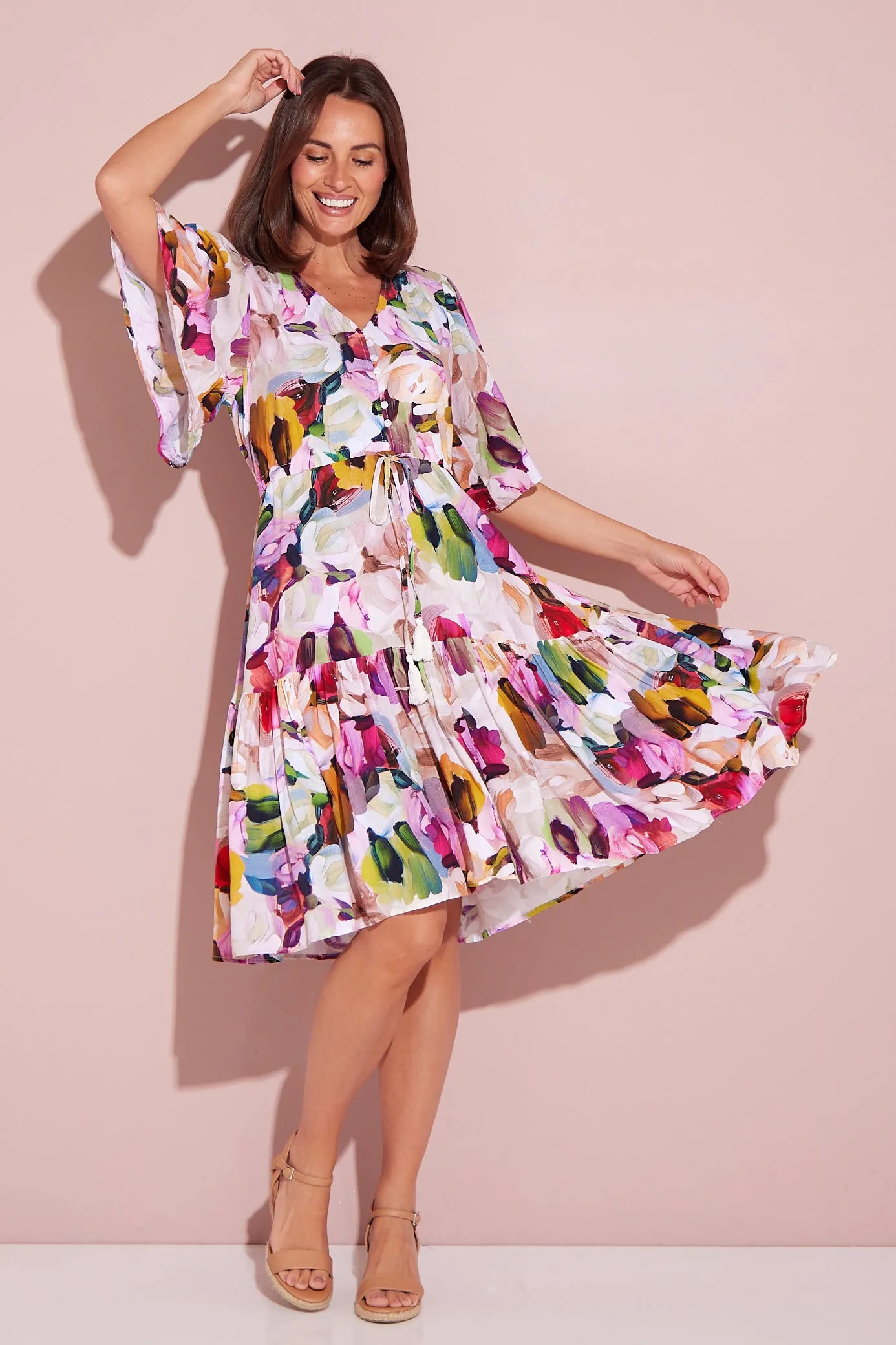 Alora Petite Dress - Pastel Floral Painting