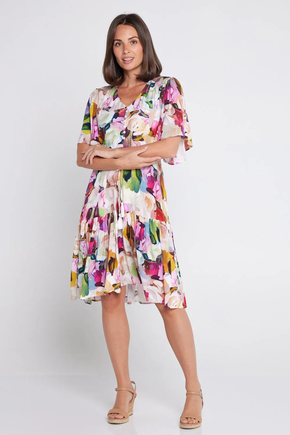 Alora Petite Dress - Pastel Floral Painting