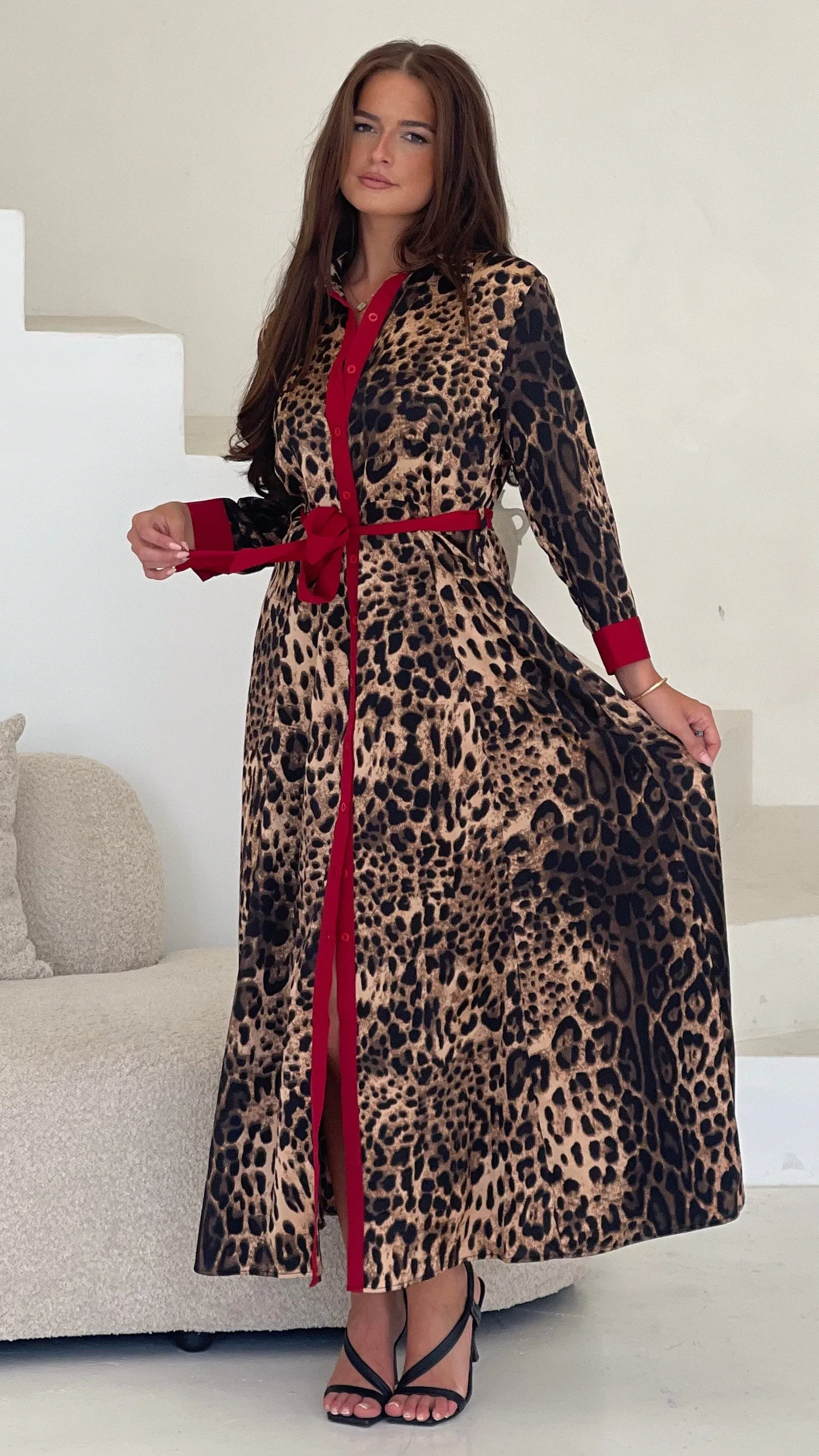 Angela Red Leopard Print Dress