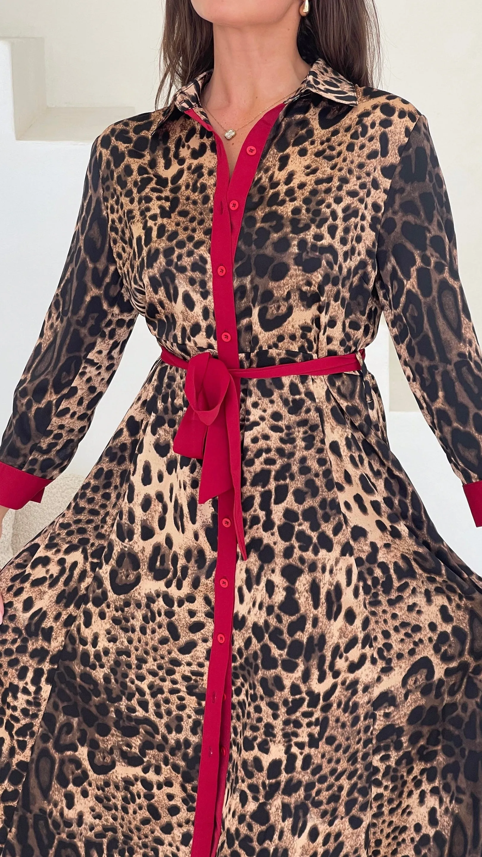 Angela Red Leopard Print Dress