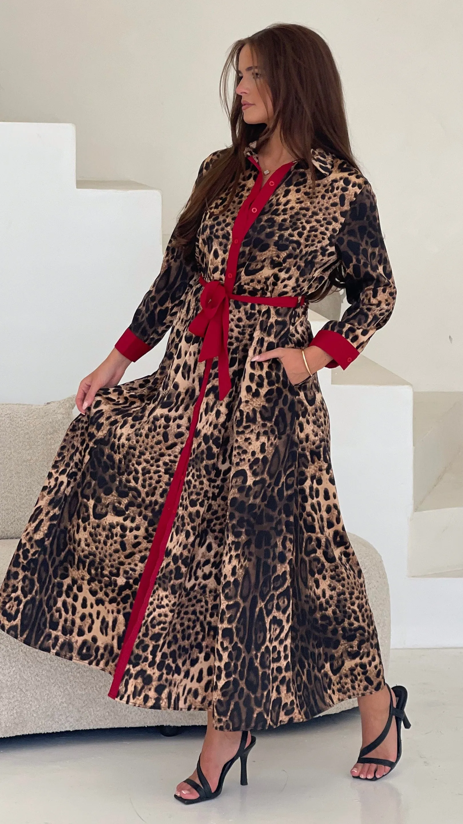 Angela Red Leopard Print Dress