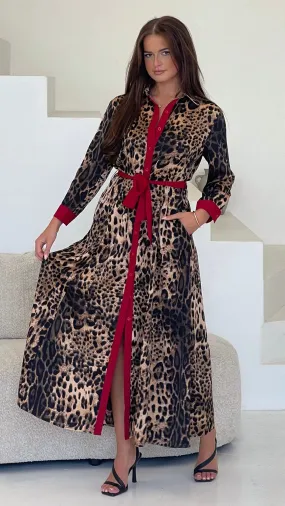 Angela Red Leopard Print Dress