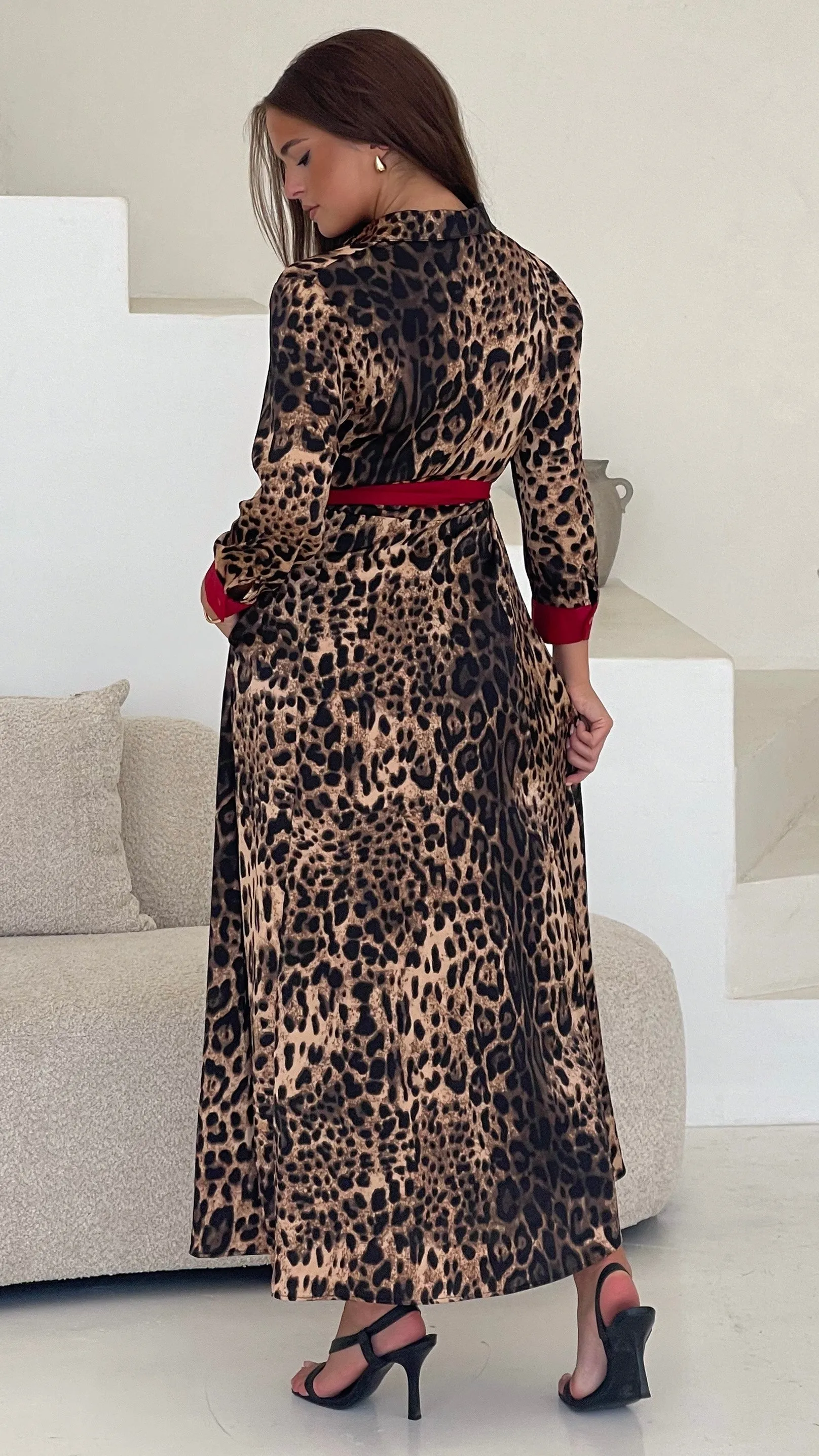 Angela Red Leopard Print Dress