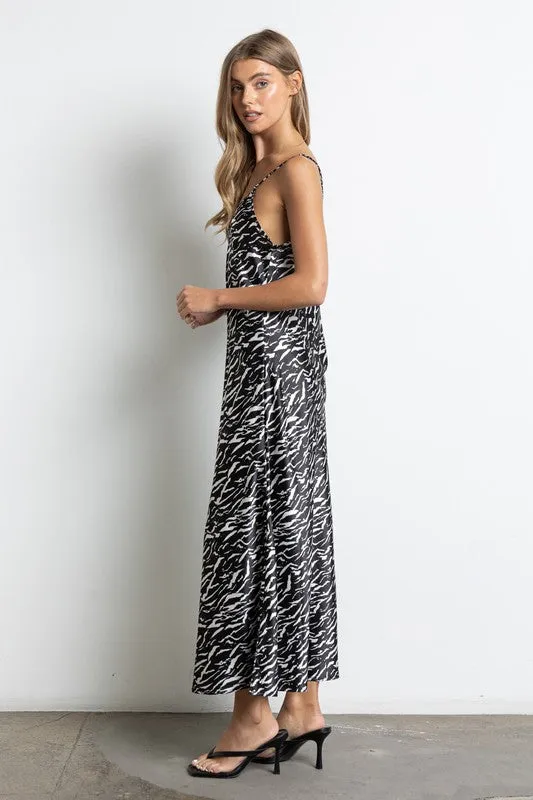 Animal Print Satin Midi Slip Dress