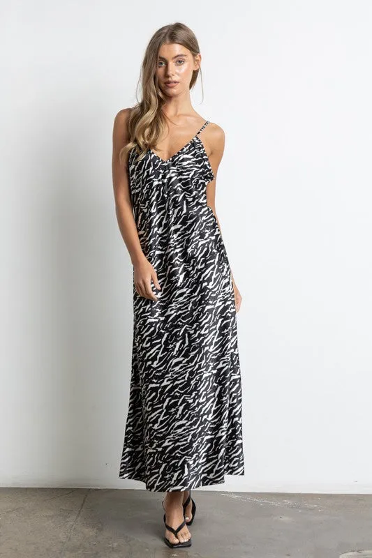 Animal Print Satin Midi Slip Dress