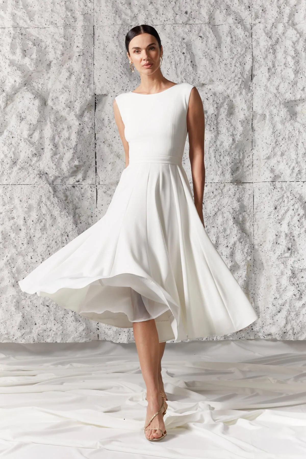 ARIOSE elegant pleated midi wedding dress