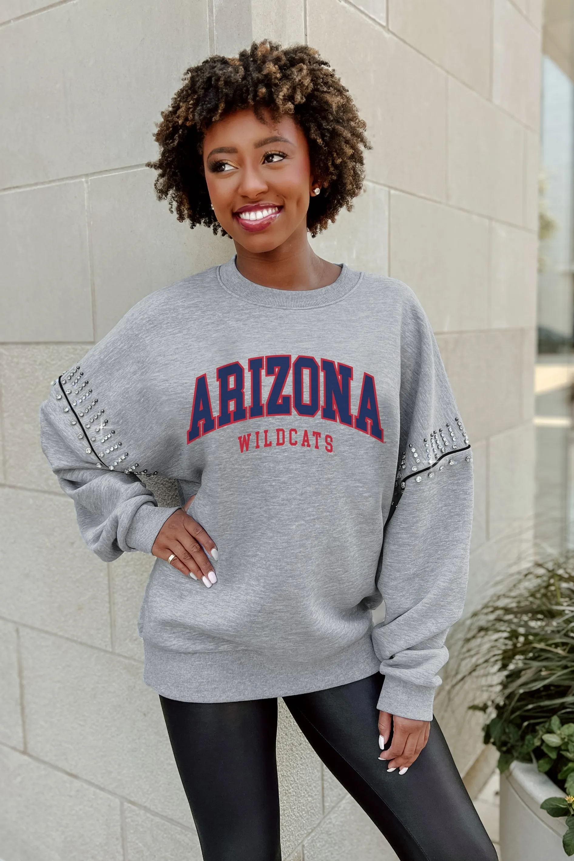 ARIZONA WILDCATS COMPETITIVE EDGE JEWEL TRIM SLEEVE FLEECE PULLOVER