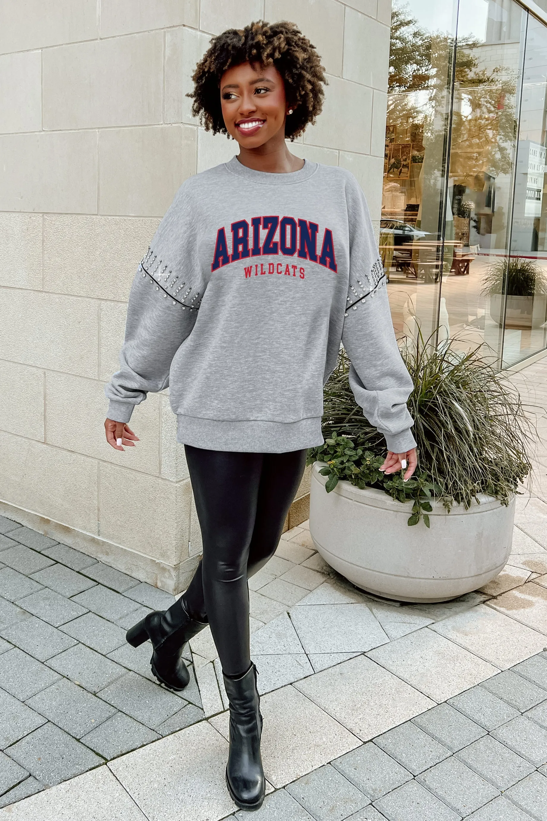 ARIZONA WILDCATS COMPETITIVE EDGE JEWEL TRIM SLEEVE FLEECE PULLOVER