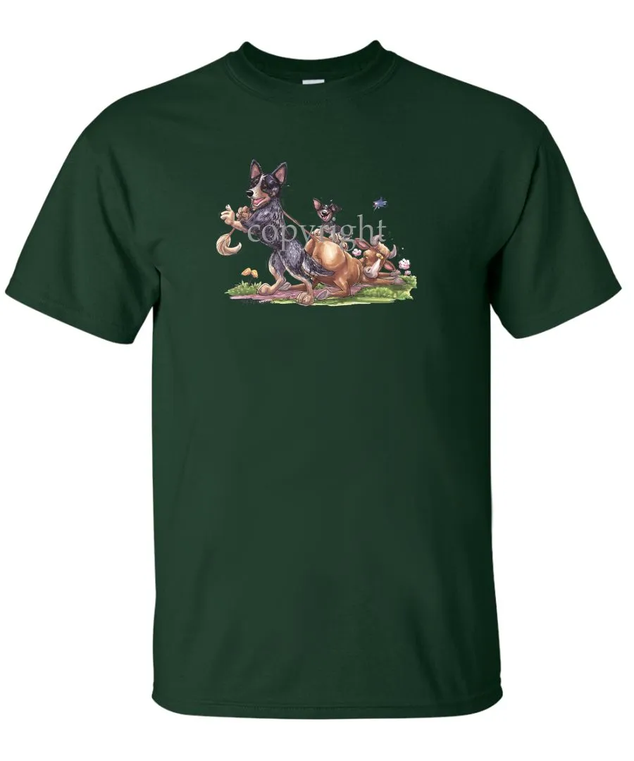 Australian Cattle Dog - Pulling Cow By Tail - Caricature - T-Shirt