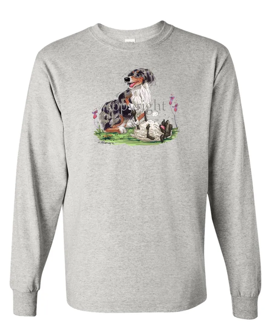 Australian Shepherd  Blue Merle - Tickling Sheep - Caricature - Long Sleeve T-Shirt