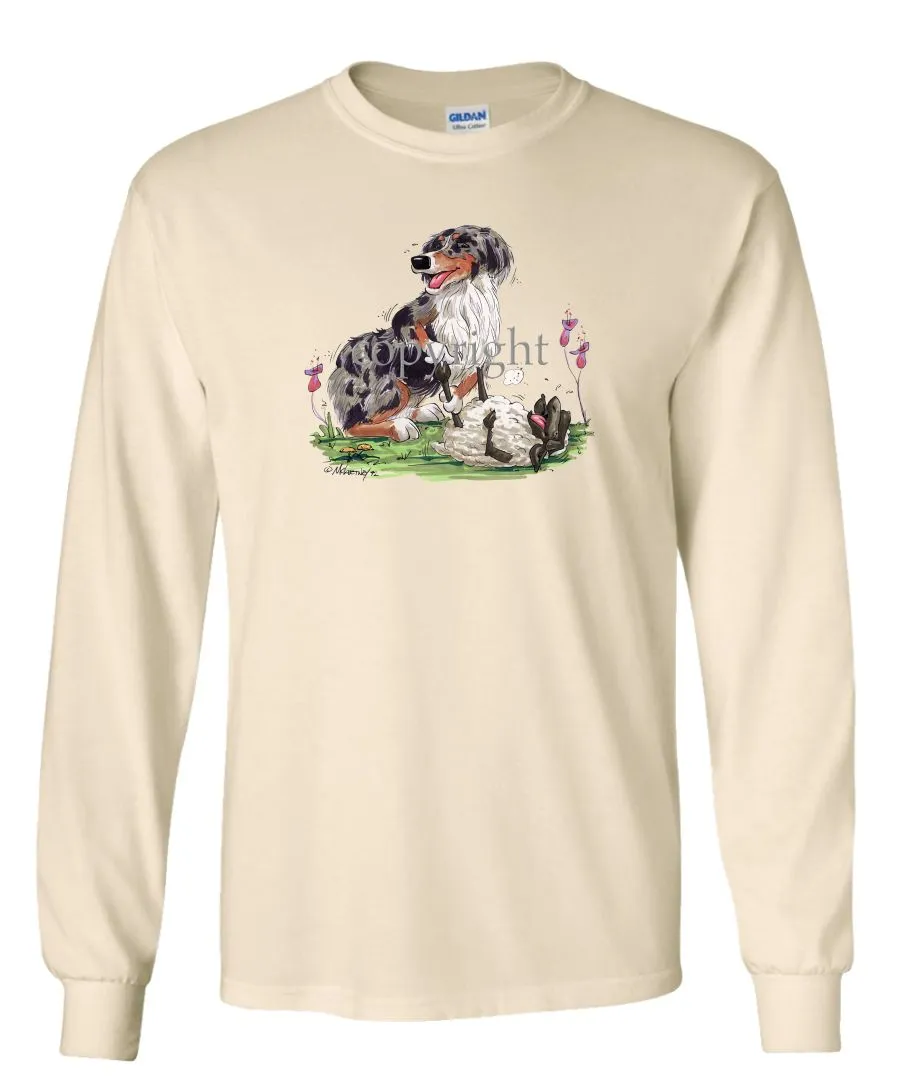 Australian Shepherd  Blue Merle - Tickling Sheep - Caricature - Long Sleeve T-Shirt