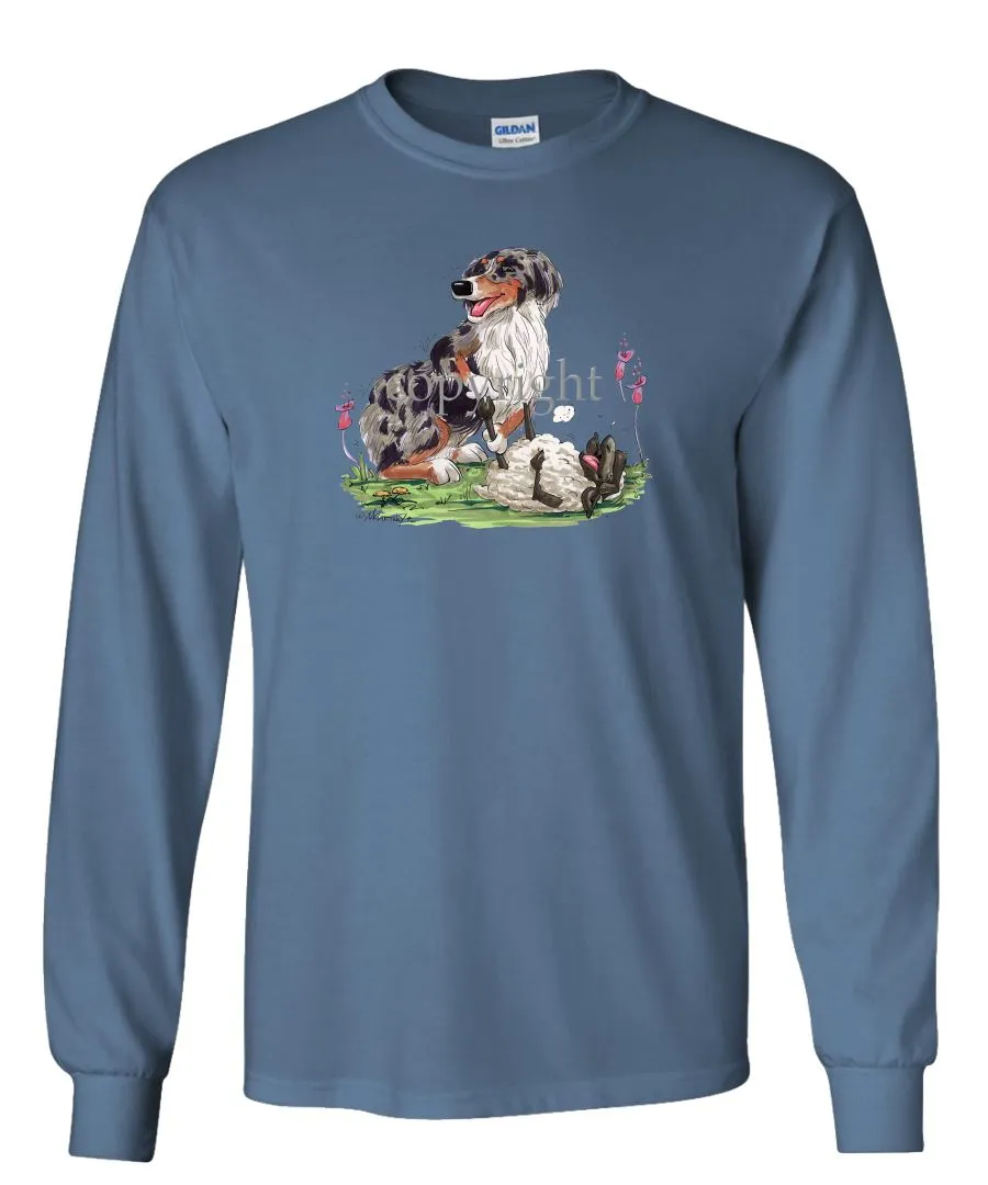 Australian Shepherd  Blue Merle - Tickling Sheep - Caricature - Long Sleeve T-Shirt