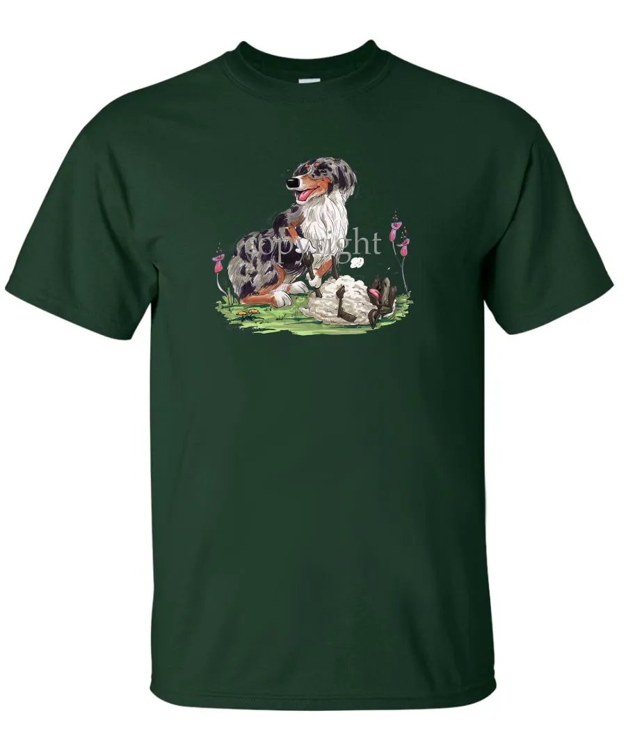 Australian Shepherd  Blue Merle - Tickling Sheep - Caricature - T-Shirt