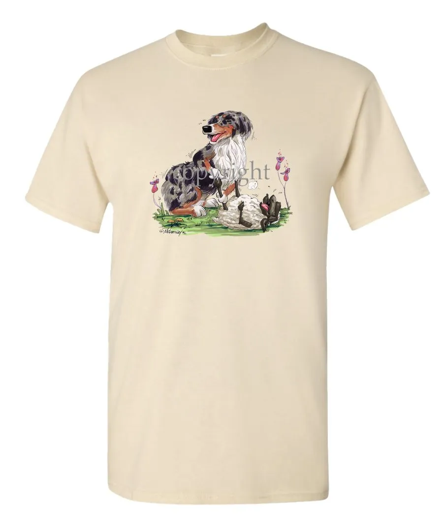 Australian Shepherd  Blue Merle - Tickling Sheep - Caricature - T-Shirt