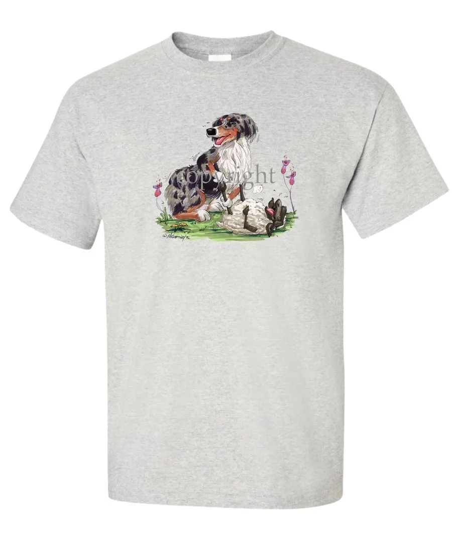 Australian Shepherd  Blue Merle - Tickling Sheep - Caricature - T-Shirt