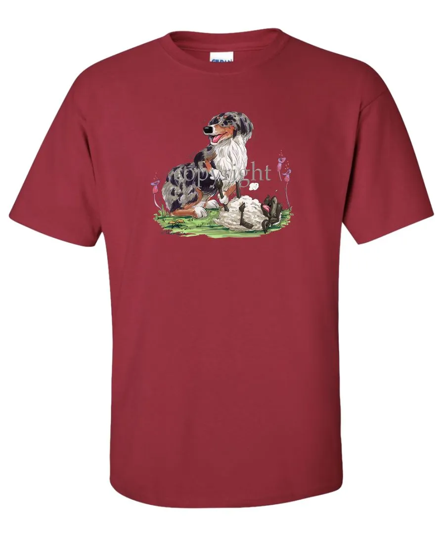 Australian Shepherd  Blue Merle - Tickling Sheep - Caricature - T-Shirt