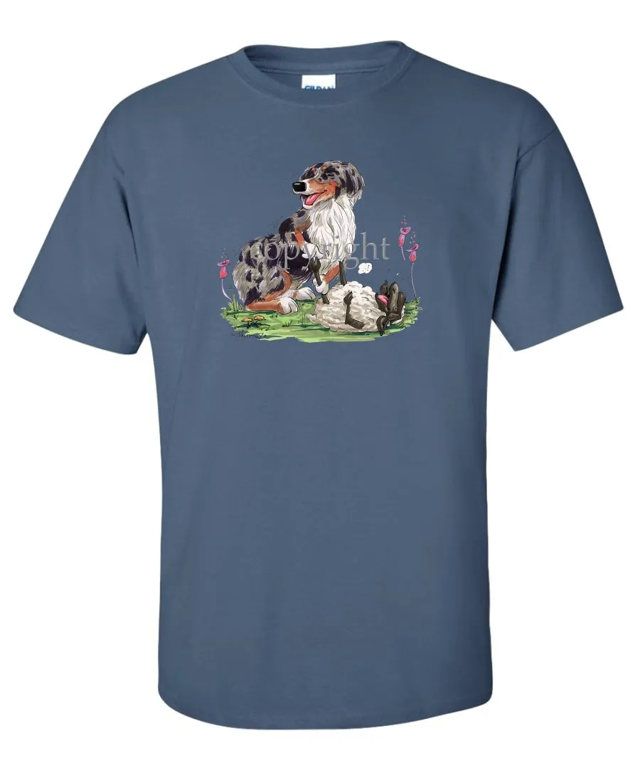 Australian Shepherd  Blue Merle - Tickling Sheep - Caricature - T-Shirt