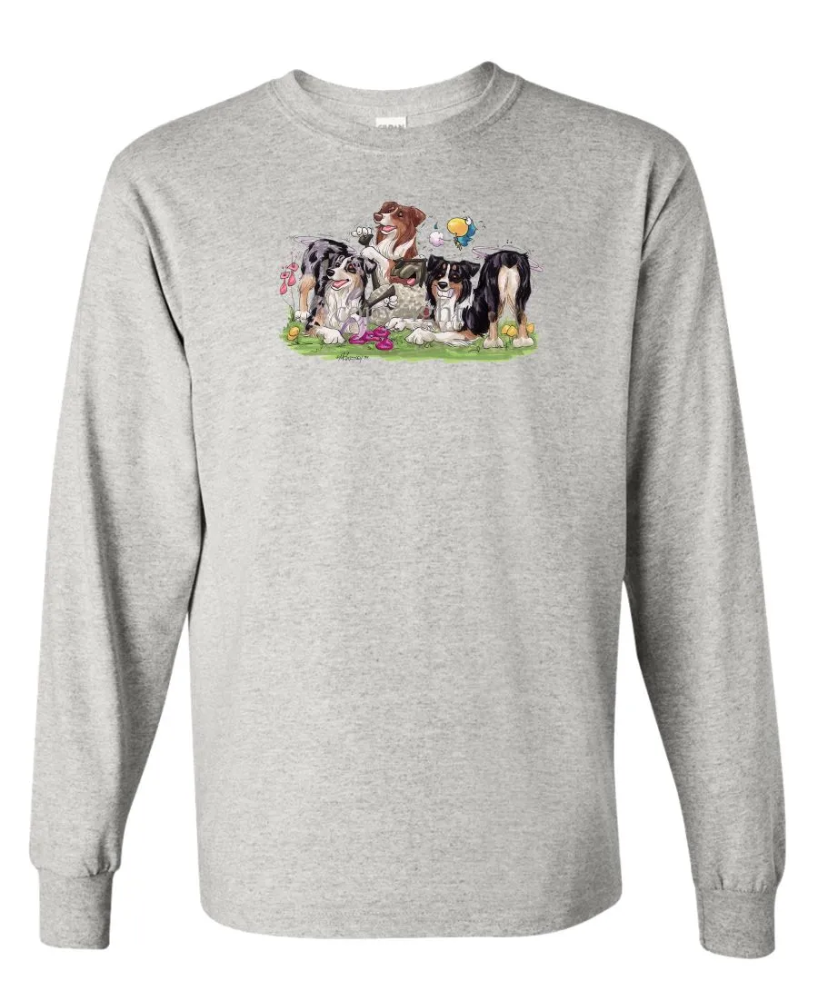 Australian Shepherd - Group Tickling Sheep - Caricature - Long Sleeve T-Shirt