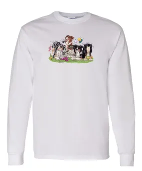 Australian Shepherd - Group Tickling Sheep - Caricature - Long Sleeve T-Shirt