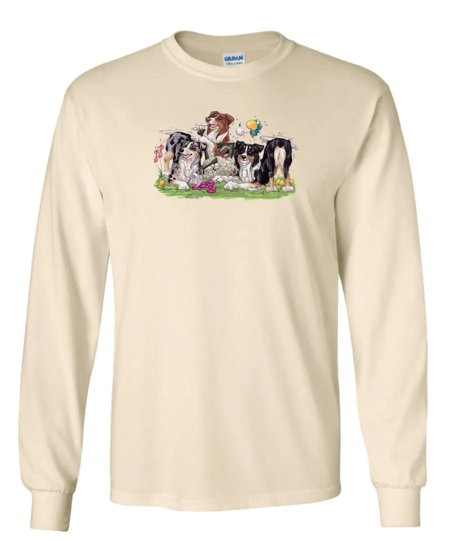 Australian Shepherd - Group Tickling Sheep - Caricature - Long Sleeve T-Shirt