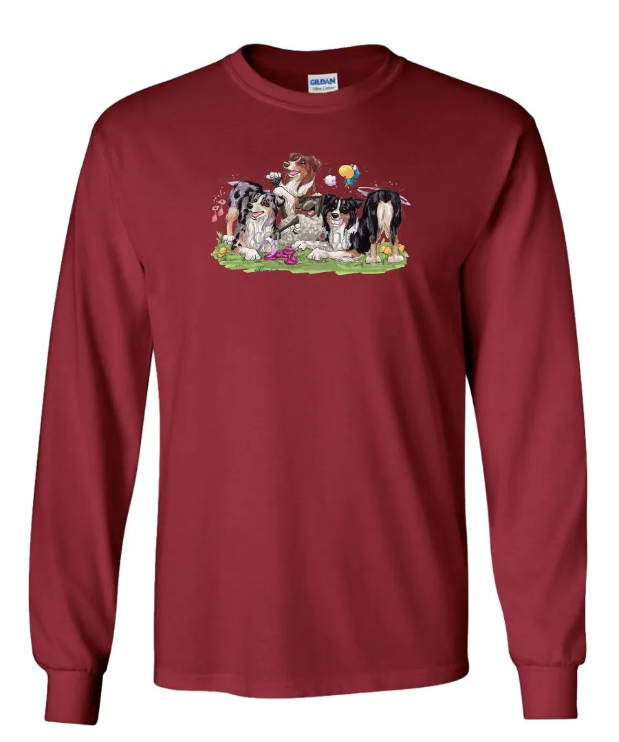 Australian Shepherd - Group Tickling Sheep - Caricature - Long Sleeve T-Shirt