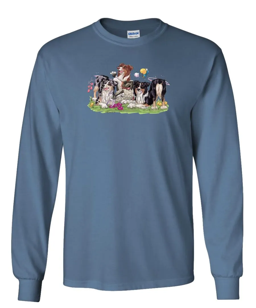 Australian Shepherd - Group Tickling Sheep - Caricature - Long Sleeve T-Shirt