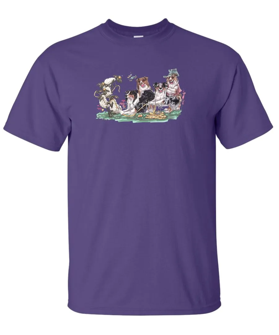 Australian Shepherd - Group Tug A War - Caricature - T-Shirt