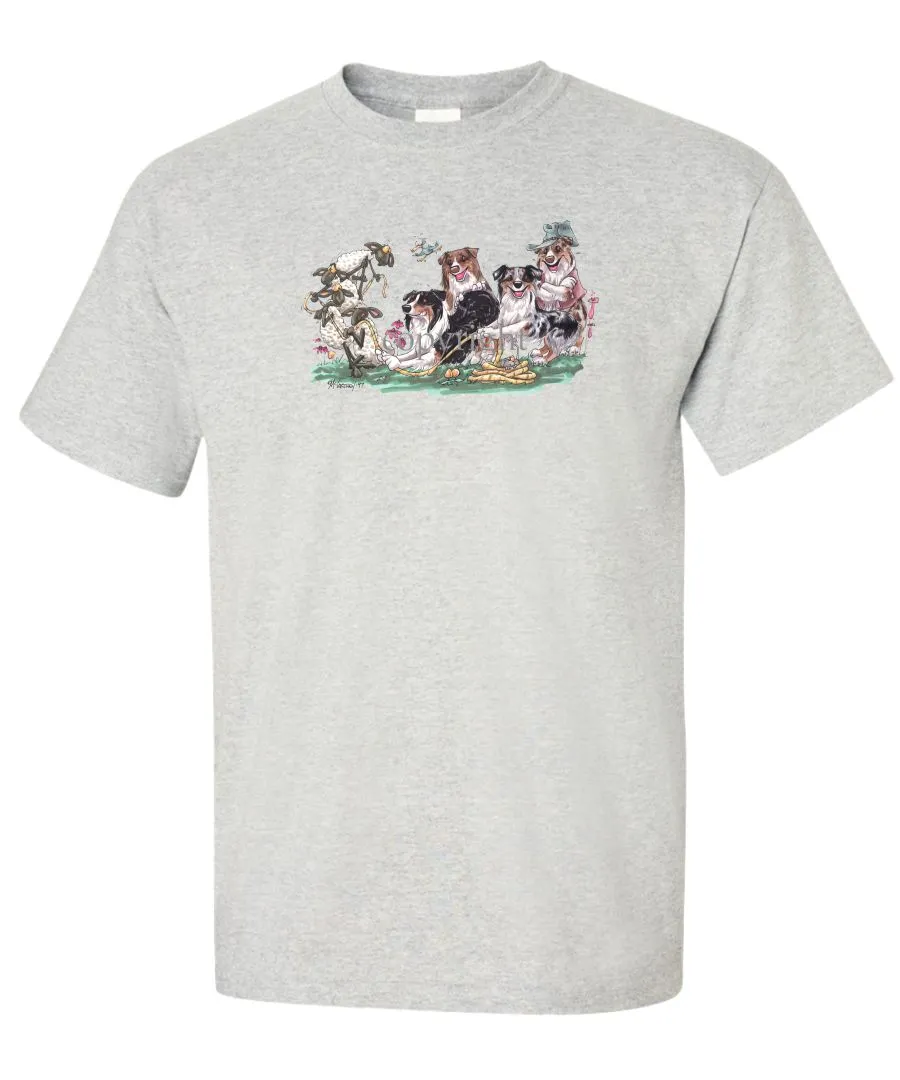 Australian Shepherd - Group Tug A War - Caricature - T-Shirt